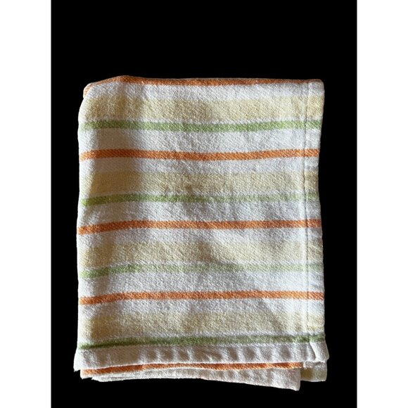 MCM Dishtowel Yellow Green and Orange Stripes on 100% White Cotton - Picture 3 of 6